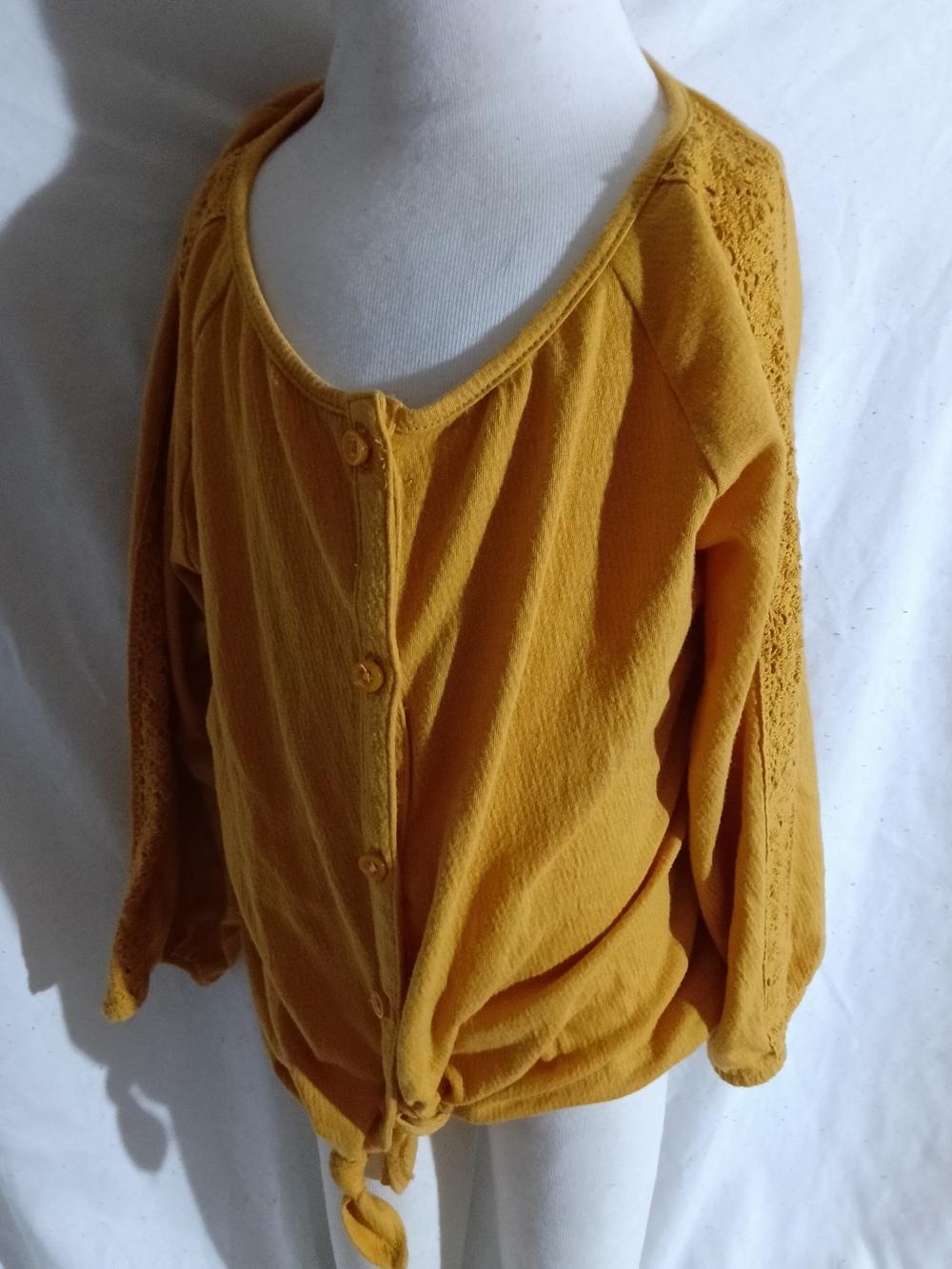 Mustard Tie-Front Buttoned Girls Top